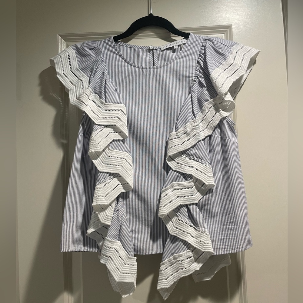 English Factory Stripe Ruffle Top
